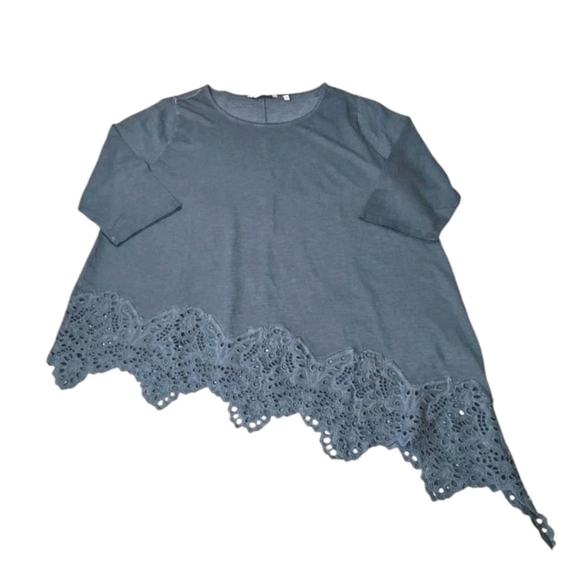 Soft Surroundings Eyelet Asymmetrical Hem Tunic Top Woman 1X Charcoal Gray Artsy - Picture 3 of 9